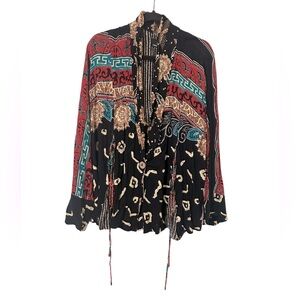 Vintage Boho Carole Little Kimono Jacket | Black/Red/Multi | O/S